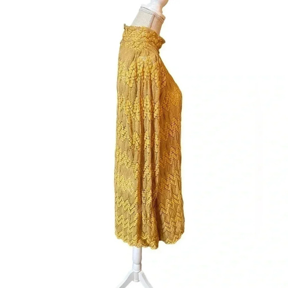 Free People Simone Mock Neck Lace Flared Long Sleeves Mini Dress Yellow Size S - Picture 4 of 13